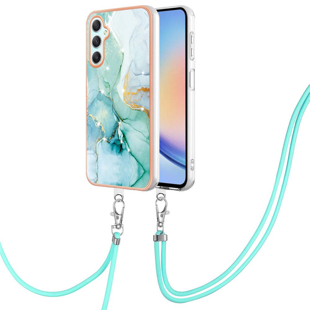 YB IMD Series-9 Marble Pattern Phone Case for Samsung Galaxy A24 4G IMD Electroplating TPU Cover with Lanyard YB IMD Series-9 Marble Pattern Phone Case for Samsung Galaxy A24 4G IMD Electroplating TPU Cover with Lanyard